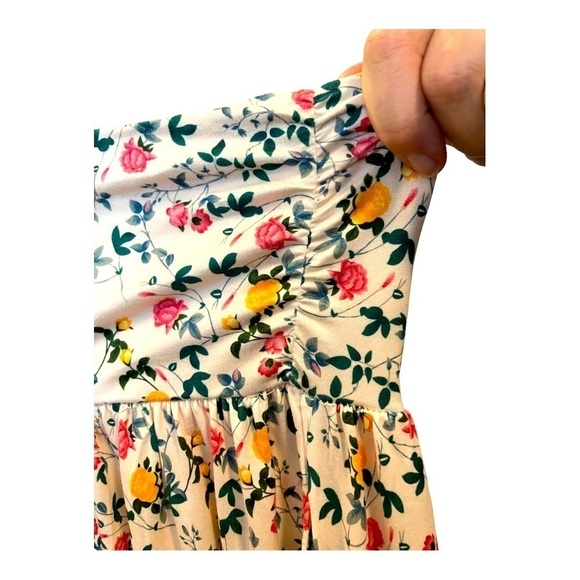 Doublju Maxi Floral Strapless Dress Side Pockets and Ruching Polyester Sz Small - Picture 5 of 8